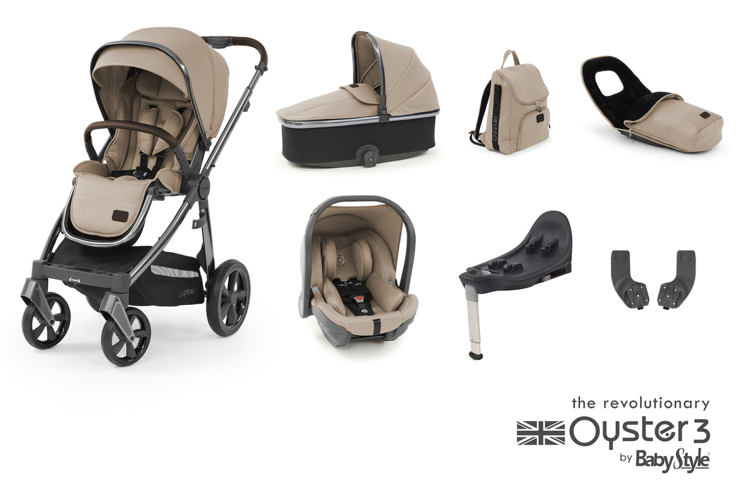 BabyStyle Oyster 3 Luxury Bundle with Capsule i-Size Car Seat & Oyster Duofix Base - Butterscotch - Delivery Late May