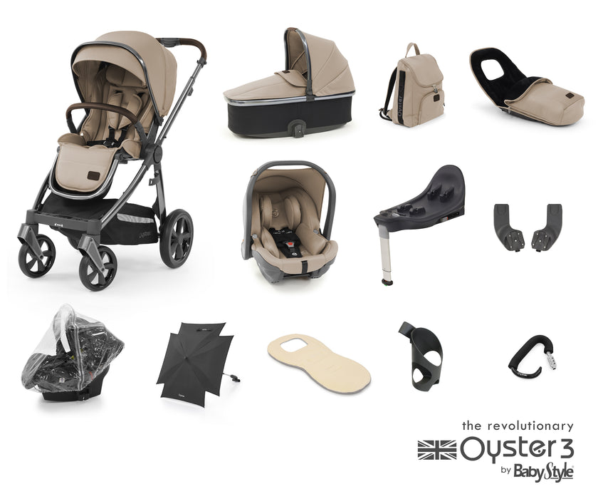 BabyStyle Oyster 3 Ultimate Bundle with Capsule i-Size Car Seat & Oyster Duofix Base - Butterscotch - Delivery Mid July