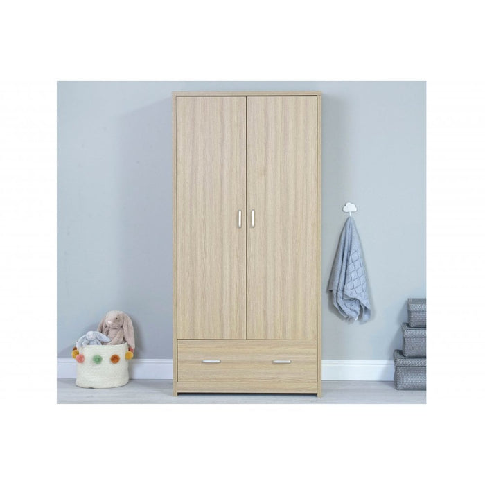 Babymore Luno 3 piece Cot Bed with Underdrawer, Wardrobe & Changing Unit - Oak - January Delivery
