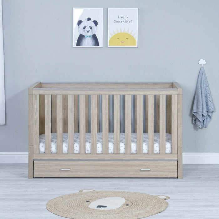 Babymore Luno Cot Bed with Drawer - Oak - January Delivery