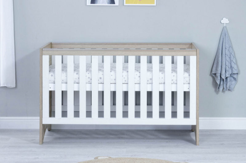 Babymore Veni 2 Piece Cot Bed with Under Drawer & Changing Unit - Oak White