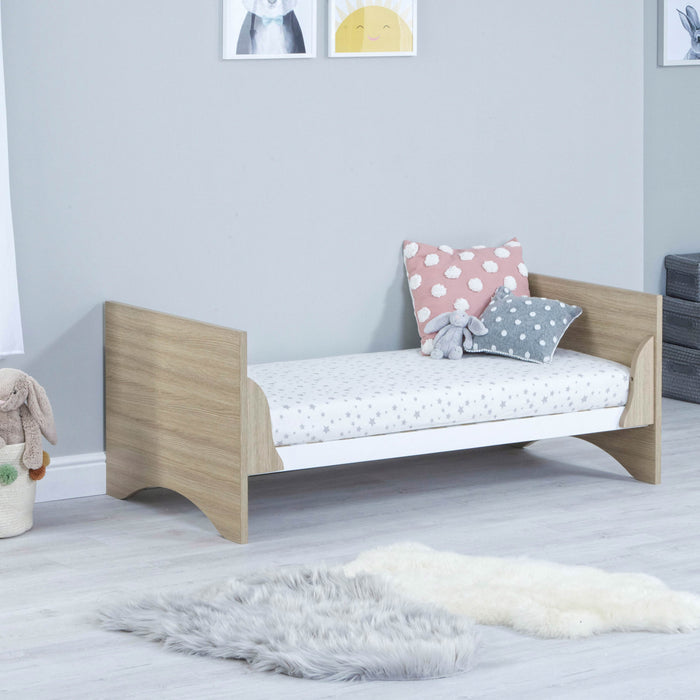 Babymore Veni 3 Piece Cot Bed with Under Drawer, Wardrobe & Changing Unit - Oak White - January Delivery
