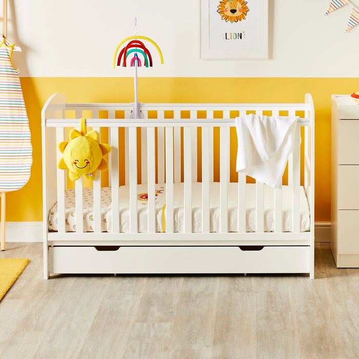 Ickle Bubba Coleby Classic Cot Bed with underdrawer & Fibre mattress - White