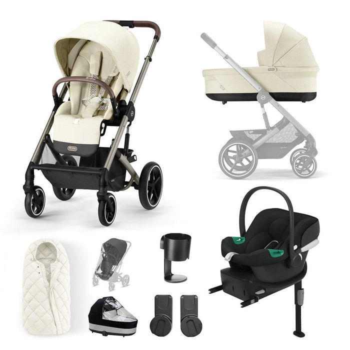 Cybex Balios S Lux Bundle with Aton B2 Car Seat & Base - Seashell Beige/Taupe Frame