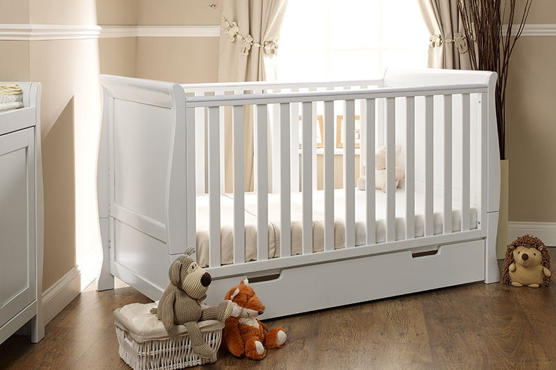 Obaby Stamford Sleigh Cot Bed in White Obaby Nursery Furniture