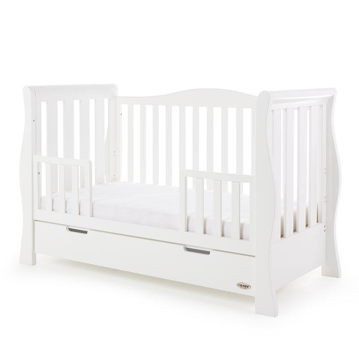 Obaby Stamford Luxe Sleigh Cot Bed - White - Delivery Late July
