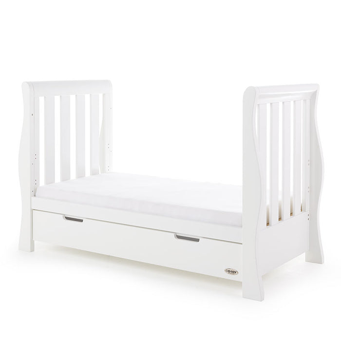 Obaby Stamford Luxe Sleigh Cot Bed - White - Delivery Late July