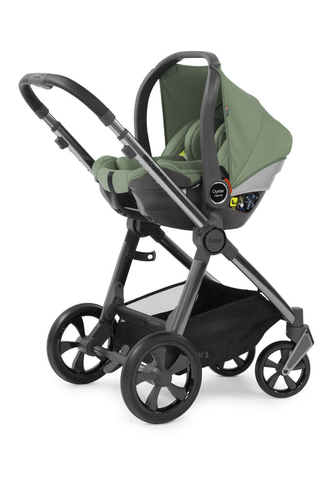BabyStyle Oyster 3 Essential Bundle with Capsule i-Size Car Seat & Oyster Duofix Base - Spearmint on Gunmetal Chassis - Delivery Mid July