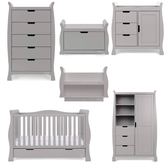 Obaby Stamford Luxe 7 Piece Room Set including Deluxe Glider Chair - Warm Grey